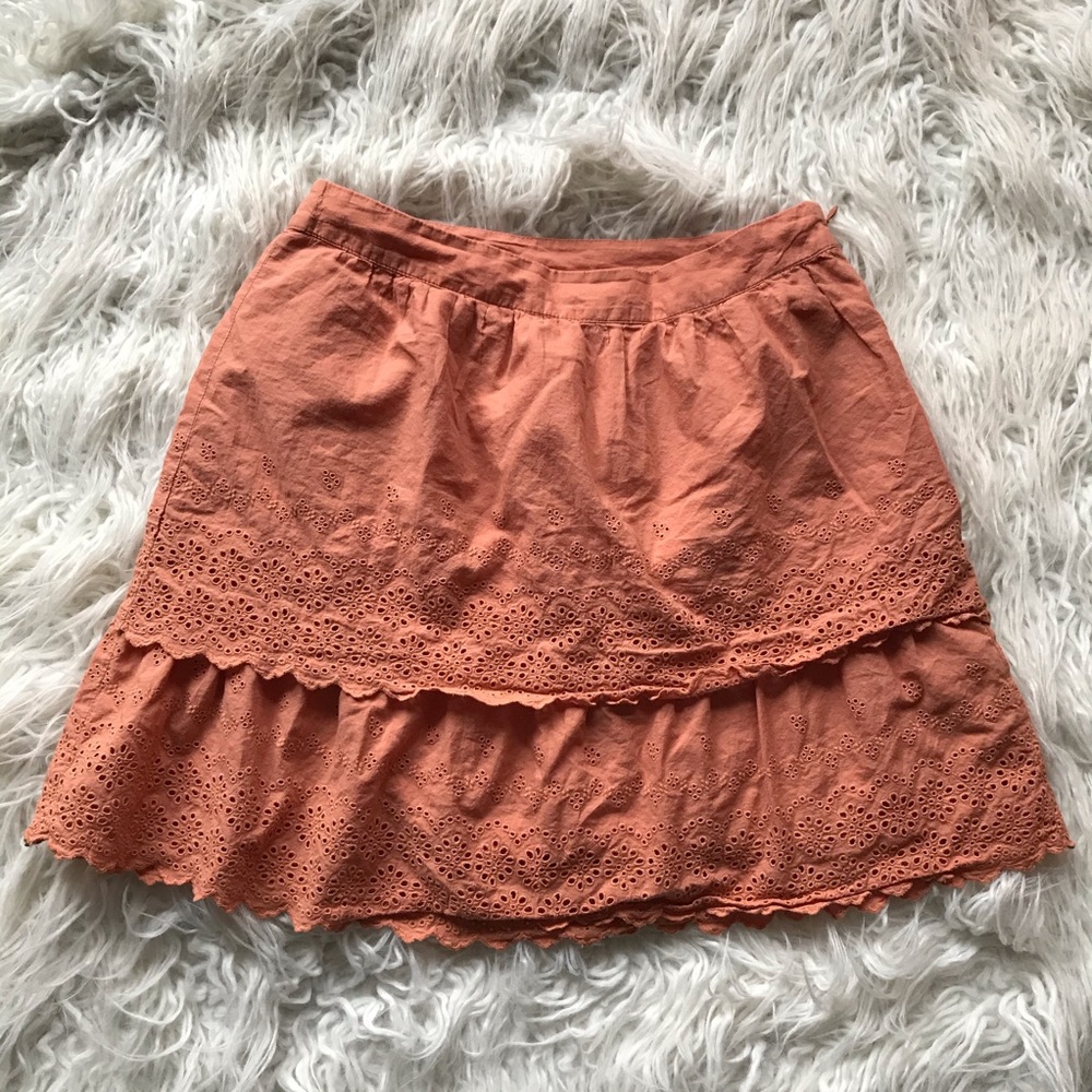 J Crew Eyelet Tiered Scalloped Orange Skirt‎